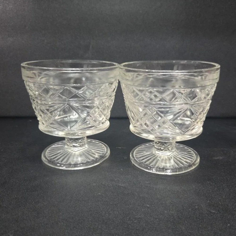 Hazel Atlas Gothic Sherbet Glasses, Set of 2, Peanut Butter Glass Dessert Dishes